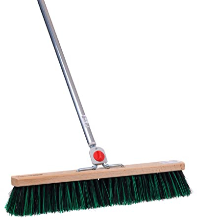 BawiTec Allzweckbesen (60cm) BawiMix 4-Loch Wechselsystem mit Stiel 145cm Aluminiumstiel Arenga-Borsten-Mix grün mittelhart Universal-Besen für Garten,Haus und Hof Straßenbesen Alustiel