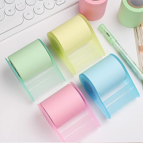 Cinta de notas adhesivas, rollo de notas autoadhesivas con dispensador de cinta, rasga los diferentes tamaños que necesitas, 4 soportes de cinta + 4 rollos reemplazables, 4 colores (4 rollos + 4