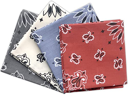 Colter Co. 4pk Paisley Bandana - USA Made Classic Pattern Multi-purpose Bandanas For Men and Women, Festival Accessories, 100% Cotton