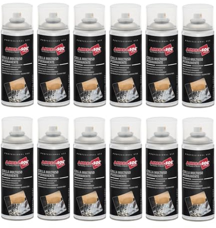 12 bombolette di Colla Multiuso Permanente da 400ml, colla spray resistente, asciugatura rapida, fissaggio permanente su diverse superfici