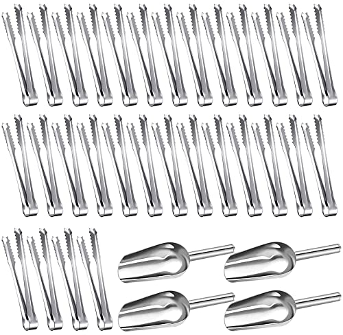 4pc Paletta da Ghiaccio in e 30pc pinze per Ghiaccio,Acciaio Inox Candy Candy Scoop,Pinze da Portata in Acciaio Inox,per Cubetti di Ghiaccio,Zollette di Zucchero,Ideali per Cucina,Bar,Party Wedding