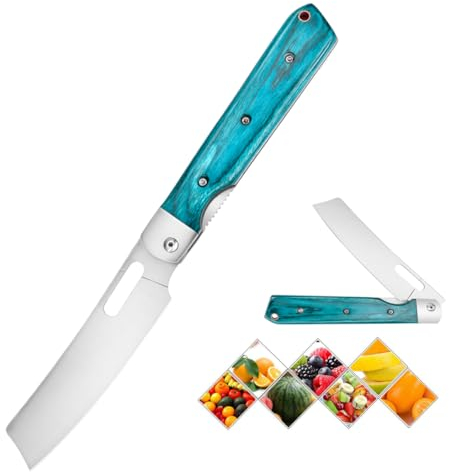 Couteau de cuisinier de camping initiation 8cr14mov acier inoxydable cuisinier extérieur pliant tranchant japonais portable voyage couteau fruits manche de poche manche en bois bleu couteau universel