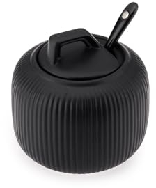 Pullmer Sucrier en céramique avec couvercle et cuillère à sucre, récipient à sucre (rayures noires)