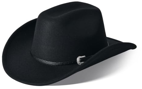 Willheoy Unisex Cowboyhut Schwarz Herren Cowgirl Kostüm Damen mit Band Werternhut Cowboyhut Fasching (A-Schwarz)
