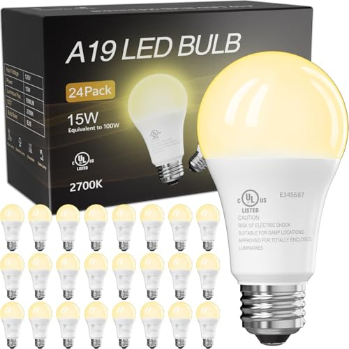 TJOY 24 Pack LED Light Bulbs, 100 Watt Equivalent A19 LED Bulbs, Soft Warm White 2700K, Energy Saving Lightbulbs with E26 Standard Base, 1500 Lumens Non Dimmable Lamp for Home Bedroom Kitchen