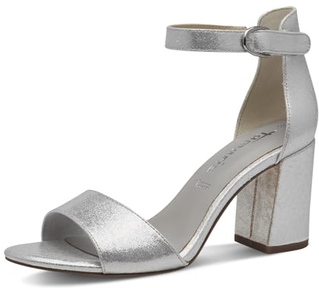 Tamaris Sandalia de tacón para mujer 1-28386-42, plateada, talla 36 EU, plata, 36 EU