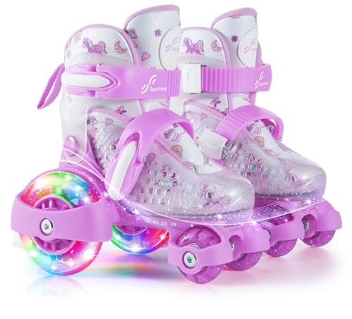 Rollschuhe Kinder Verstellbar Mädchen, Rollschuhe Kinder 24-31 4 Größen Verstellbar für Drinnen Draußen Mädchen Anfänger