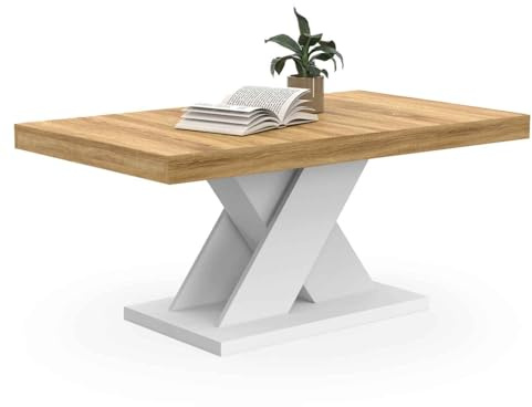 IDMarket - Mesa de centro, Alicia, tablero de madera y pie X, blanco