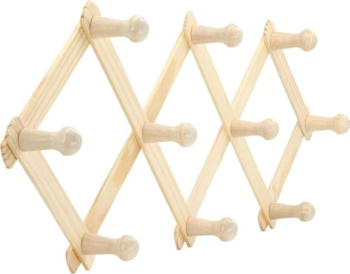 Ichigo Ichie Perchero de Pared Extensible de Madera, Perchero Plegable de Acordeón con 10 Ganchos, Ideal para Colgar Ropa, Bolsos, Mochilas y Sombrero