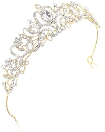 Funngy Krone Tiara,Prinzessin Krone Gold Krone Gold Diadem Damen Krone Gold Kristall Tiara Strass Krone Prinzessinnenkrone für Hochzeit Brautkrone Proms Pageants Prinzessin Geburtstag Party