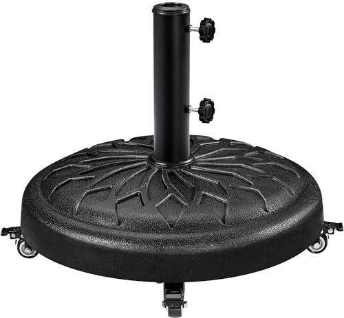 Yaheetech Base per Ombrellone da Giardino 24,7 kg in Resina e Metallo con 4 Ruote e Freni per Pali da Ø34/38/48mm con 2 Manopole Cortile Piscina Esterno Nero