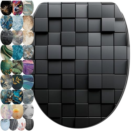 Sanilo WC Sitz mit Absenkautomatik & Schnellverschluss, Toilettendeckel per Knopfdruck abnehmbar, einfache Montage von oben (Cube)