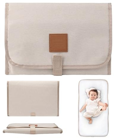 Baby Changing Mat, Travel Changing Mat, Foldable and Portable, Suitable for Travel, Family, and Outdoor Use (Ivory)