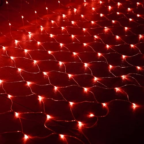 WxiaoD LED-ljusslinga, 3 x 2 m 200 LED-ljusnät utomhus, anslutbar, 8 lägen, IP44, vattentät, belysning, nät, Fairy Light, för juldekoration, trädgård, balkong, staket, röd