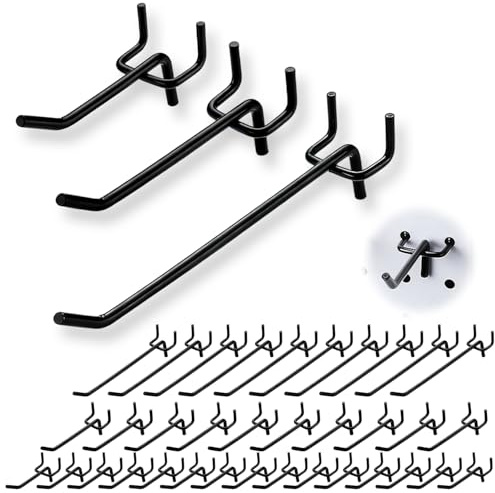 Youery Perforated Wall Hooks, Pack of 50 Perforated Wall Accessories, Black Perforated Sheet Metal Tool Wall Hooks, Perforated Wall Hooks, Perforated Plate Hooks, Pegboard, Simple Hooks for Garage