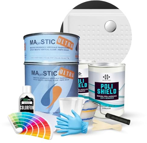 Resin Pro® ShowerFix Kit - Riparazione Piatto Doccia/Vasca con Mastice Epossidico Rapido, Vernice Protettiva, Made in Italy - Opaca Bianco