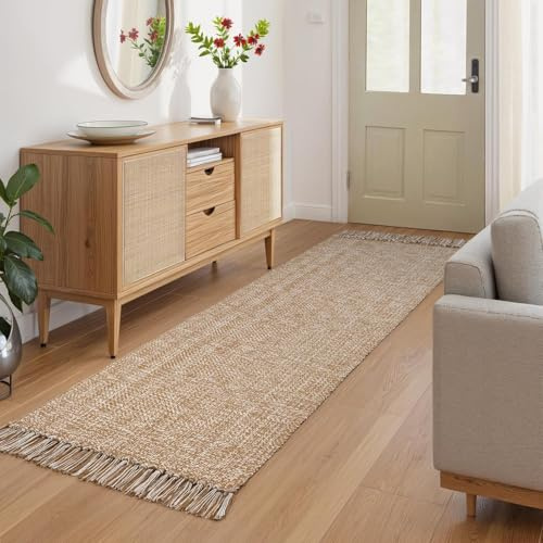 ZZBEARRQI 60x150cm Runners for Hallways, Non-Slip Washable Hall Runner, Narrow Hand-Woven Runner Rug, Tan Cotton Modern Farmhouse Floor Mat for Hallway Kitchen Entryway Laundry