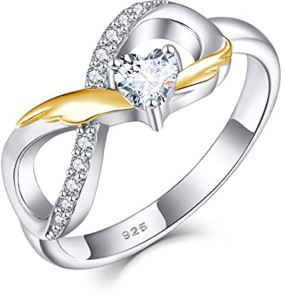starchenie Bague Infini Bague en Argent 925 Coeur 3A Zircon Or Aile Bague de Fiançailles pour Femme