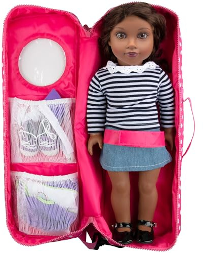 Doll Storage Carrying Case - (Pink Polka Dot) for Any 18 Doll - Organizer Storage Traveling Accessories Case w Clear Window, Zipper, and Carrying Strap, Great Gift for Girls & Doll Collectors