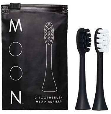 MOON Electric Toothbrush Replacement Heads, Soft Bristles, Black, 2 Count