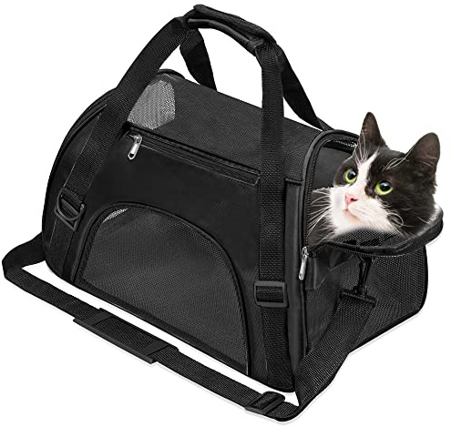 Soft-Sided Foldable Cat/Dog/Pet/Puppy Carrier Bag,Portable Pets Travel Carriers For Cats/Dogs/Pets With Shoulder Strap & Removable Mat,Durable Comfort Cat Basket Airline Approved(Black,Small)
