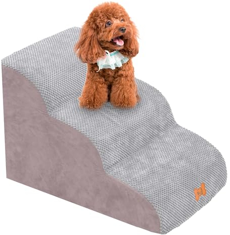 Hundetreppe für Kleine Hunde 3 Stufen, 40cm Hoch Abnehmbare Waschbar Hundetreppe, sanft abfallende Haustiertreppe aus Schaumstoff,rutschfeste Katzentreppe für Bett|Sofa|Couch|AUT