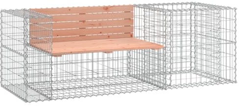 vidaXL Gartenbank, Sitzbank mit Blumenkasten Gabionen, Gabionenbank für Garten Terrasse, Drahtkorb Steinkorb Bank, Massivholz Douglasie