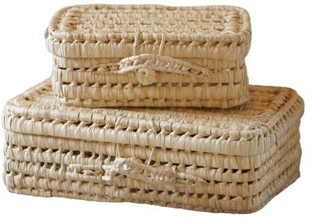 Home Maison Valisette hoja de palmera – Caja de almacenamiento de palmera – 30 x 20 x 12 cm – Artesanía marroquí – Color natural