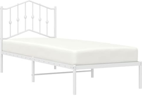 vidaXL Sängram med huvudgavel metall vit 90x190 cm, säng, metallsäng, metall sängram, sängar, metallsängar, metall sängramar, gästsäng, gästsängar