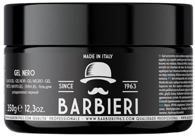 Gel Nero Capelli Uomo 350g – Black Gel con Carbone Vegetale - Fissaggio Forte Lunga Durata – Maschera Capelli Grigi e Bianchi – Styling Professionale Profumato - Barbieri Since 1963 - Made in Italy