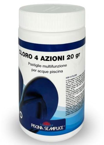 PISCINA SEMPLICE Cloro 4 Azioni in Pastiglie da 20 gr. Multiazione per Trattamento Acqua di Piscina e Spa: Clorazione, Alghicida, Flocculante e Stabilizzante del pH, 1 kg