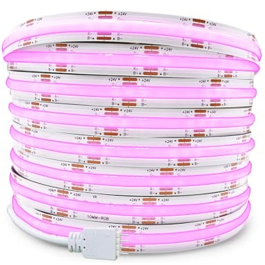 DC24V COB RGB LED Strip Light 32.8ft/Roll,Dimmable Flexible High Density Uniform Light 670 LEDs/m Color Changing Lightstrip for Ambiance Lighting,Only 10m RGB LED Strip,No Power Supply and Controller