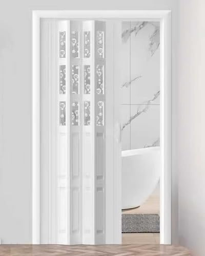 ZIMGOD Falttür Innentüren PVC-Innenfalttür 60 76 84 94 104 170 203 cm Breit, Weiße Schiebetür mit Acrylfenster und Griff, Falttür für Badezimmer(68x80in (172.5x203cm))