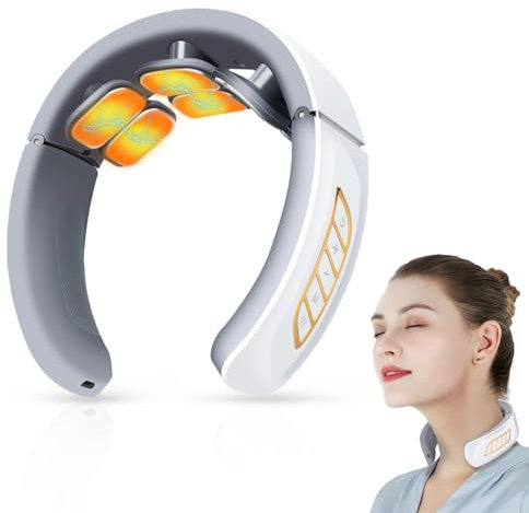 Nackenmassagegerät, Intelligentes Nackenmassagegerät mit 42°C Wärmetherapie, 6 Modi 9 Intensitätsstufen Tragbares Elektrisches Massagegerät für Zuhause Büro Reise