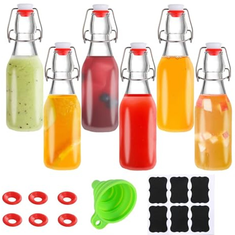 6 Pack 8.5oz Flip Top Glass Bottles,8.5oz swing top glass bottles with airtight lids for Home Brewing,2nd Fermentation,Kombucha,Kefir,Vanilla Extract,Juice,Tea,Beverages,Soda,Oils,Vinegar,Limoncello