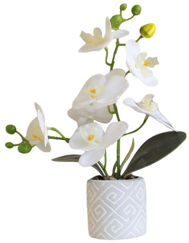 Gcroet 1pc Orchidées artificielles Qui Ont l'air réelles, orchidées en Plastique de 11 Pouces Fleurs artificielles en Pot, Fleurs artificielles orchidées Blanches Vives