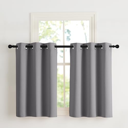NICETOWN Tende Corte per Finestre Cucina Termiche con Anelli Tenda Oscurante da Interno Cameretta Bambino Decorazione per la Casa 2 Pannelli 107x90 CM Grigio