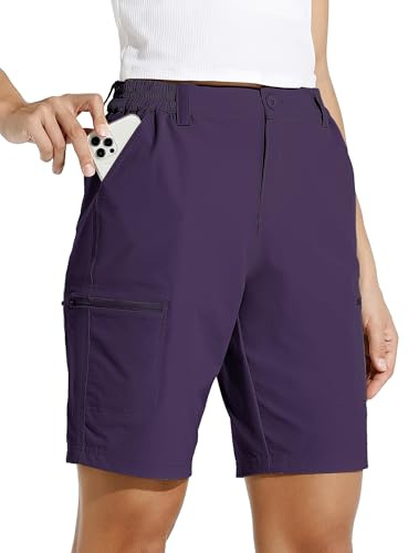 WILLIT Damen Shorts Wanderhose Kurze Hose Sommer Cargohose Radhose Stretch Sporthose Golfshorts Schnelltrocken Wander Outdoor Leichte Reise Shorts mit Taschen Lila L