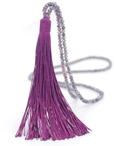 Whakano Collana con perle di Boemia, vintage, lunga da donna, con nappa, ciondolo di perline, collana per maglioni, elegante collana di perle per donne e donne, viola