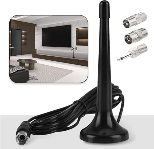 Antena Telescópica Digital para Interiores con Base Magnética, Cable de 3 Metros, Compatible con DTMB/ATSC/DVB-T2/DMB-T/ISDB-T - Ideal para Radio FM y TV, Mejora la Recepción y Calidad de Señal