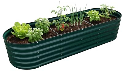 Relaxdays Jardinière surélevée, métal galvanisé, 45 x 200 x 60 cm, Demi-Lune, Vert, pour Fleurs, Plantes & légumes