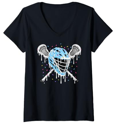 Women's Colorful Sprinkles Ice Cream Drip Lacrosse Helmet V-Neck T-Shirt