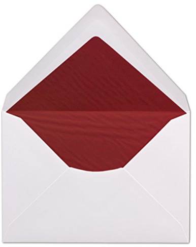 50 Briefumschläge DIN C6 - Weiß gefüttert mit rotem Seidenpapier - 11,4 x 16,2 cm - 100 g/m² Nassklebung Brief-Hüllen von Ihrem Glüxx-Agent