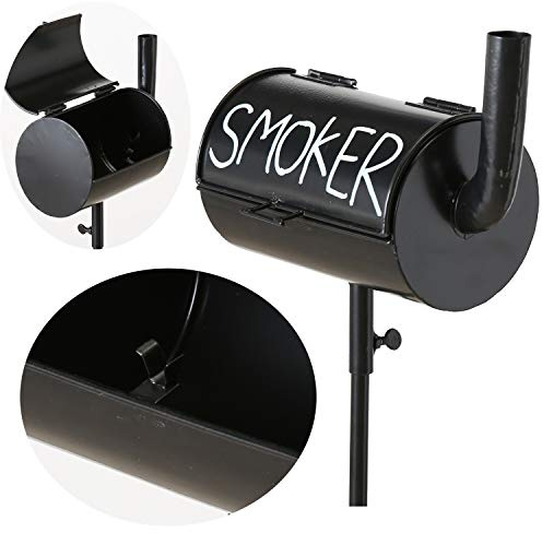 LS-LebenStil XL Aschenbecher BBQ Grill Smoker Schwarz Weiß 65-115cm hoch Teleskop Gartenstab mit Deckel Klappdeckel Windaschenbecher Sturmascher Sturmaschenbecher Garten Balkon für draußen Outdoor