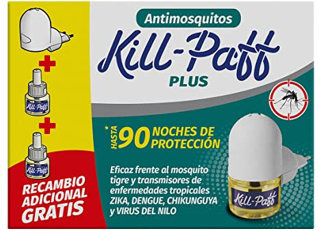 KILL-PAFF - Insecticida Eléctrico Antimosquitos, Eficaz Contra Mosquito Tigre y Transmisores de Enfermedades Tropicales, Difusor, 90 Noches de Protección (Contenido: 1 difusor + 2 recambios)
