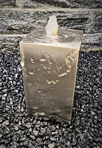 garten-wohnambiente Säulenbrunnen eckig 40/20 cm Edelstahl matt gebürstet Komplettset Säule Wasserspiel