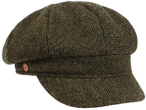 Mayser Coco Tweed Ballonmütze Schirmmütze Baker-Boy-Mütze Newsboy-Mütze Damencap Damen - Made in The EU mit Schirm, Futter, Futter Winter Herbst-Winter - M (57-58 cm) grün