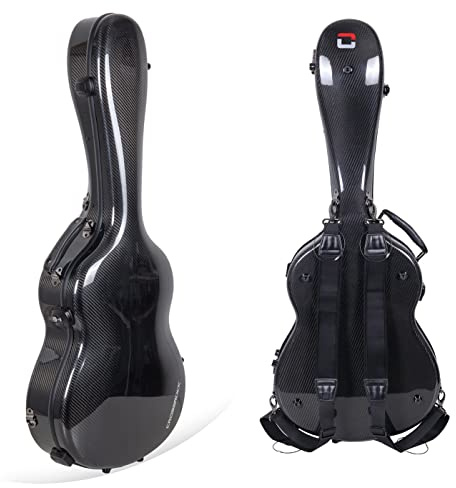 Crossrock Air CRF6030CBK Gitarrenkoffer - Schwarz - 100% Kohlefaser - Passt für Klassische Gitarre 4/4 - Hartschale mit Rucksack und Schutzhülle