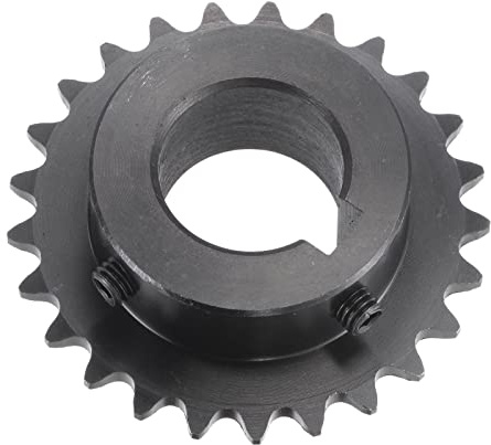 sourcing map 25 Dientes Piñón Tipo B Único Filamento 1/4 Paso, 20mm Calibre Negro Óxido C45 Carbono Acero, Chavetero con 2 Fijación Tornillos para ISO 04C