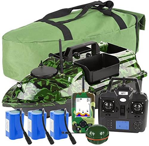 XYQSBY Barca Telecomandata Cercatore di Pesci da Pesca Portatile, Barchino Carpfishing con GPS, Doppio Motore e Eliche, Batterie da 5200 mAh, 16 Punti di Pesca, Ecoscandaglio 0.6-45 m
